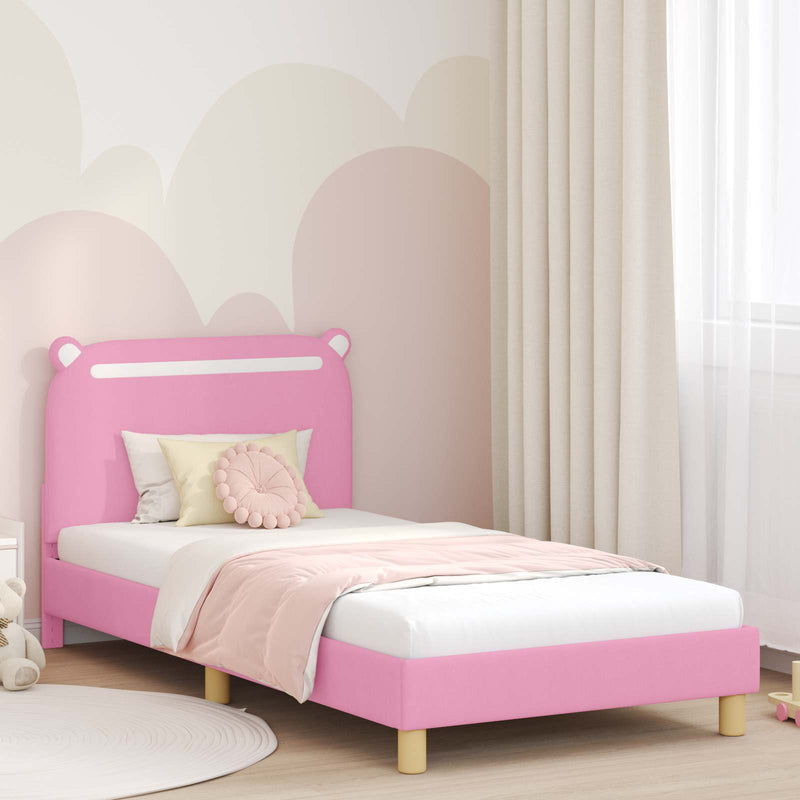 Cadru de pat pentru copii cu spătar Roz 90 x 190 cm Țesătură
