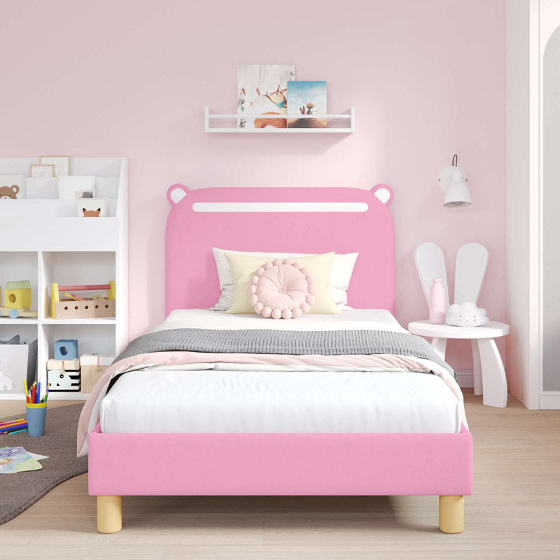 Cadru de pat pentru copii cu spătar Roz 90 x 190 cm Țesătură