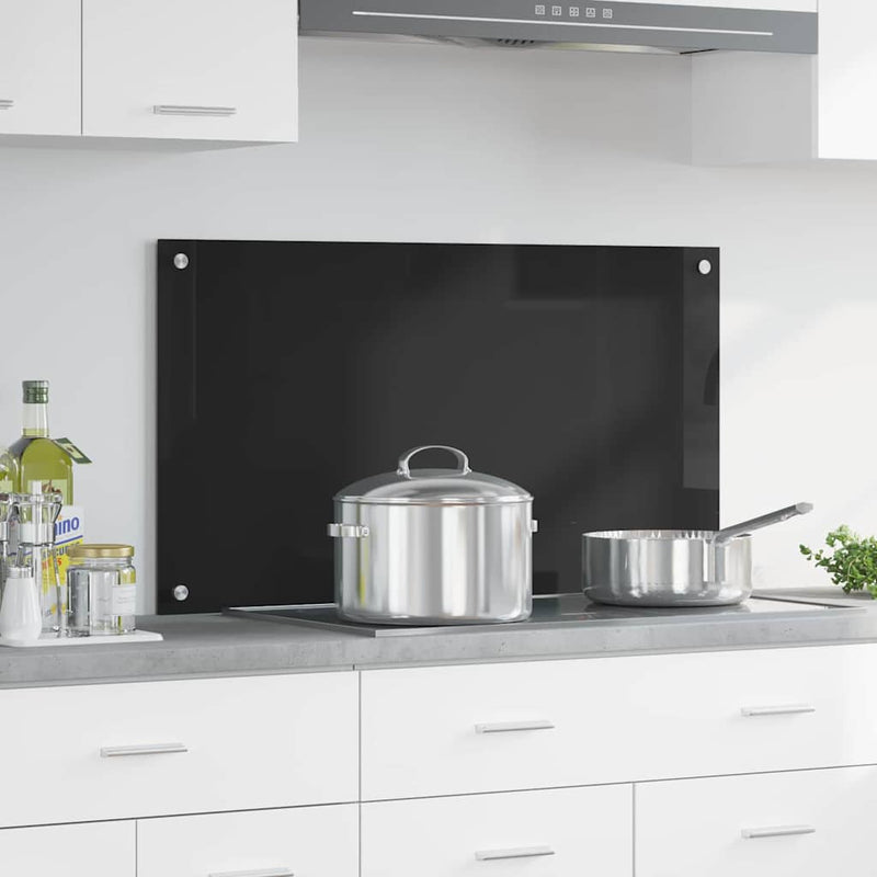 Panou de bucătărie Negru 90 x 50 cm sticlă securizată
