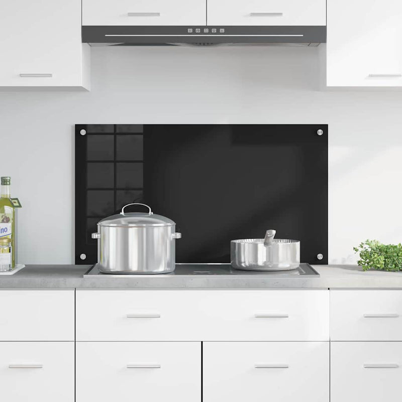 Panou de bucătărie Negru 90 x 50 cm sticlă securizată