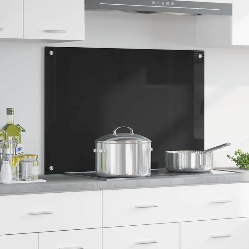 Panou de bucătărie Negru 90 x 60 cm sticlă securizată
