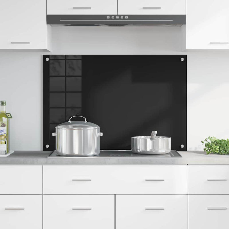 Panou de bucătărie Negru 90 x 60 cm sticlă securizată
