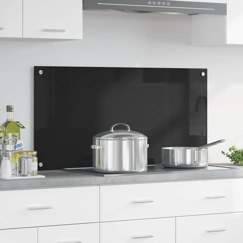 Panou de bucătărie Negru 100 x 50 cm sticlă securizată
