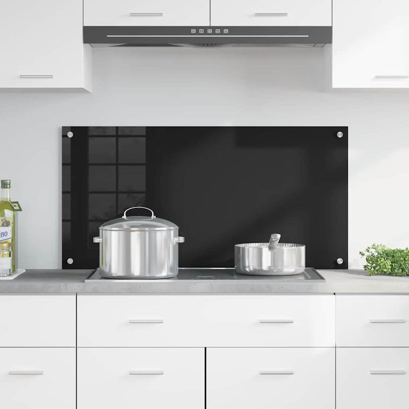 Panou de bucătărie Negru 100 x 50 cm sticlă securizată