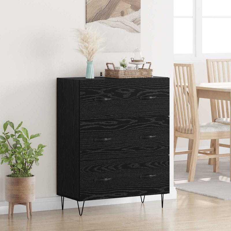 Bufet Stejar Negru 69,5 x 34 x 90 cm Lemn Ingineresc și Fier