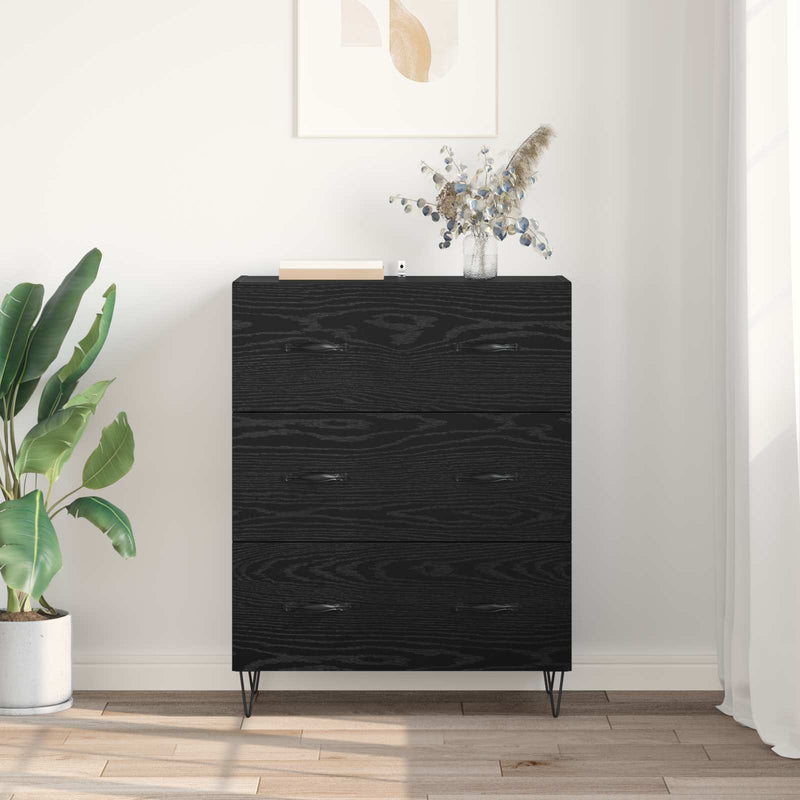 Bufet Stejar Negru 69,5 x 34 x 90 cm Lemn Ingineresc și Fier