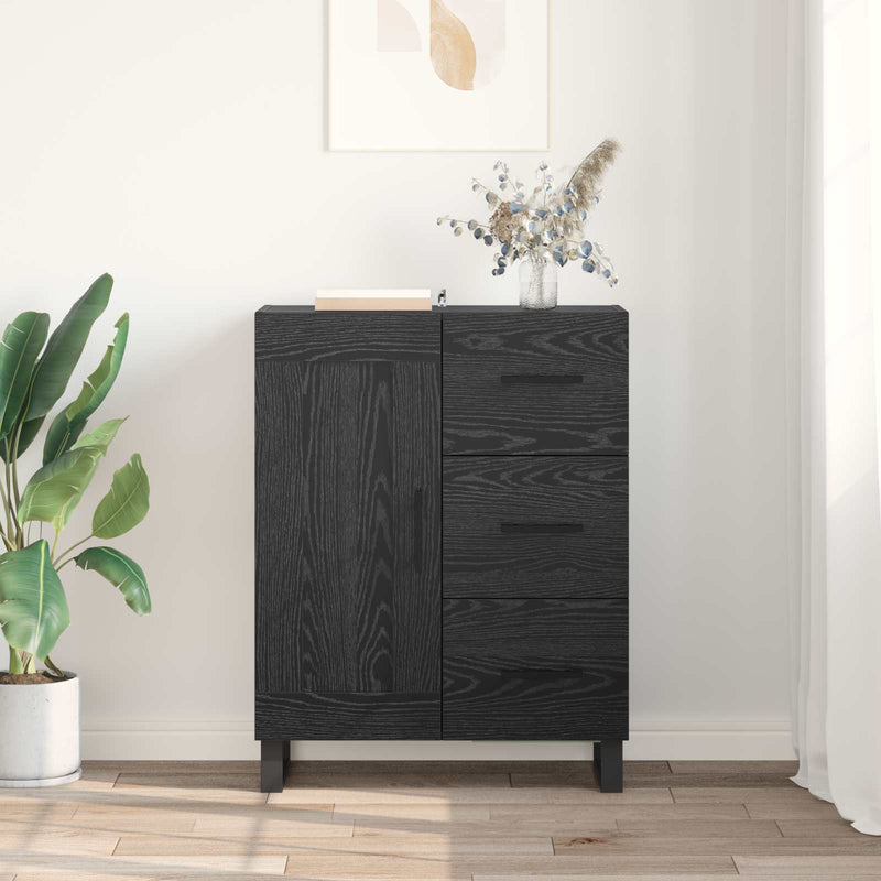 Bufet Stejar Negru 69,5 x 34 x 90 cm Lemn Ingineresc și Fier