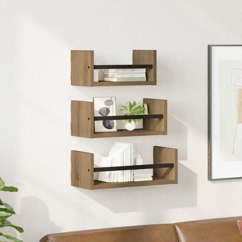 Set rafturi de perete 3 buc. Stejar Artizanal 40x16x14cm