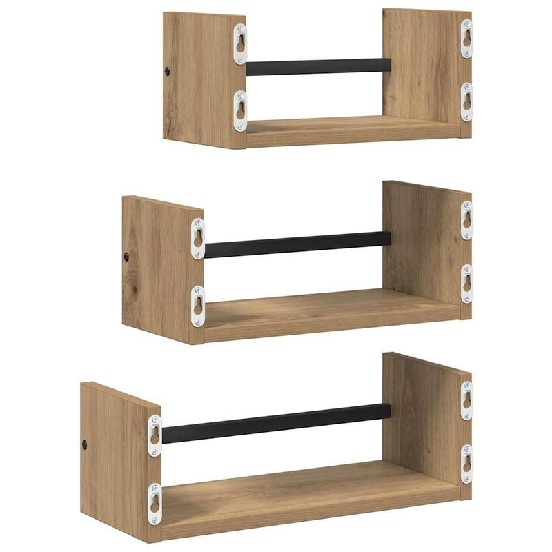 Set rafturi de perete 3 buc. Stejar Artizanal 40x16x14cm