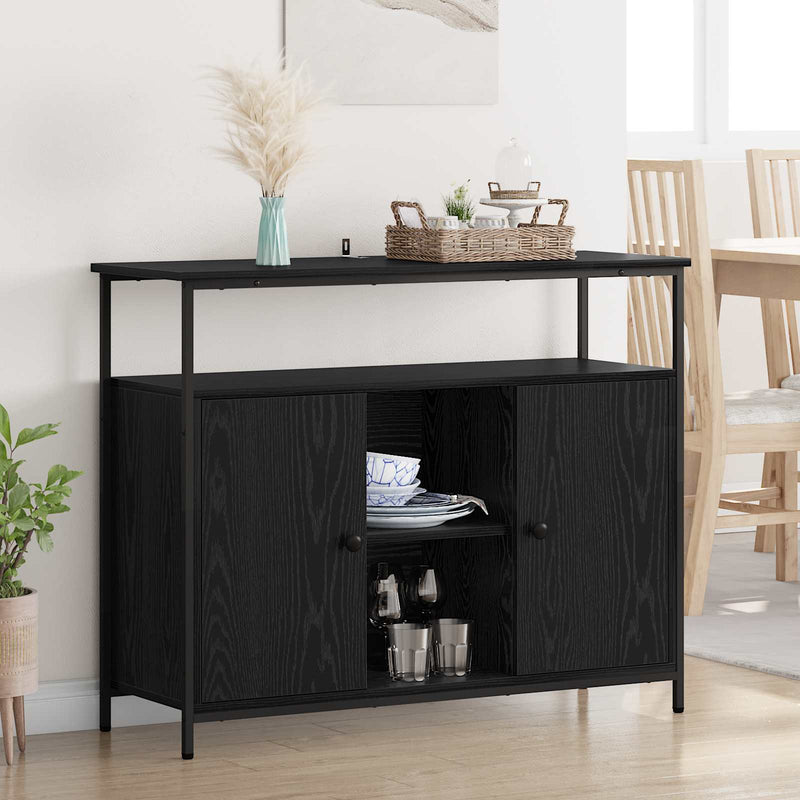 Bufet Stejar Negru 100 x 35 x 80 cm Lemn prelucrat