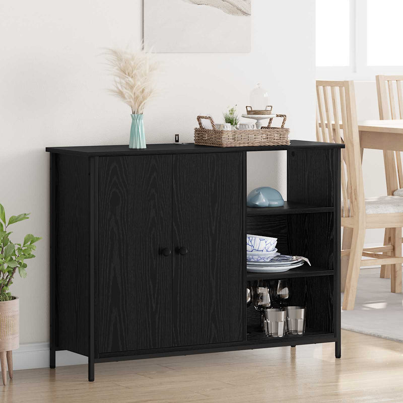 Bufet Stejar Negru 100 x 33 x 75 cm Lemn prelucrat