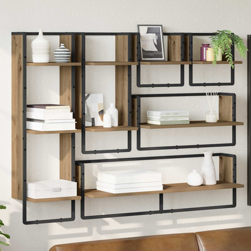 Set rafturi de perete 6 buc. Stejar Artizanal 100 x 25 x 30 cm