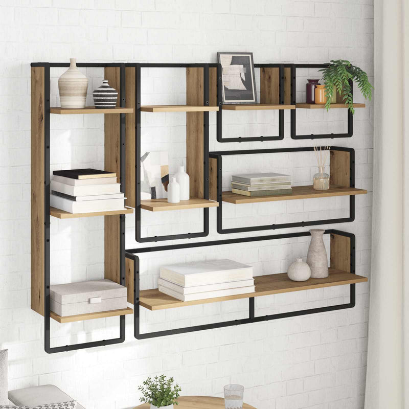 Set rafturi de perete 6 buc. Stejar Artizanal 100 x 25 x 30 cm