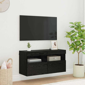 Dulap TV de perete 80 x 30 x 40 cm Stejar Negru Lemn prelucrat