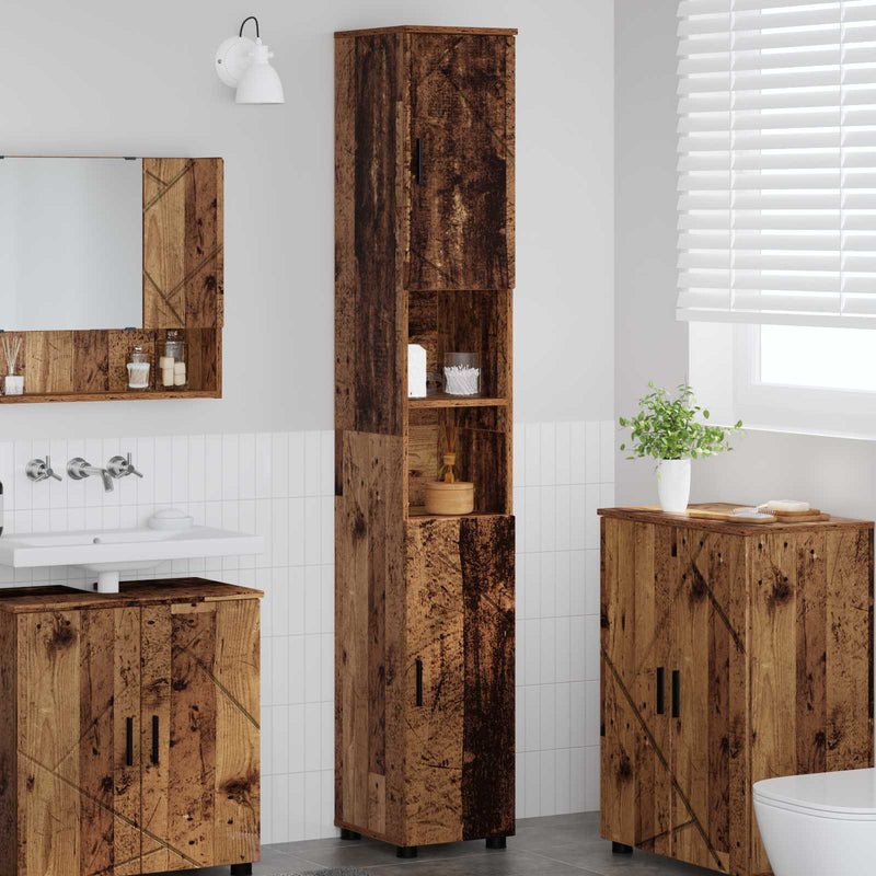 Dulap de Baie Lemn Vechi 30 x 35 x 192 cm Lemn prelucrat, Metal