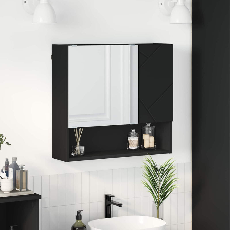 Dulap cu oglindă Negru 59 x 17 x 55 cm Lemn prelucrat