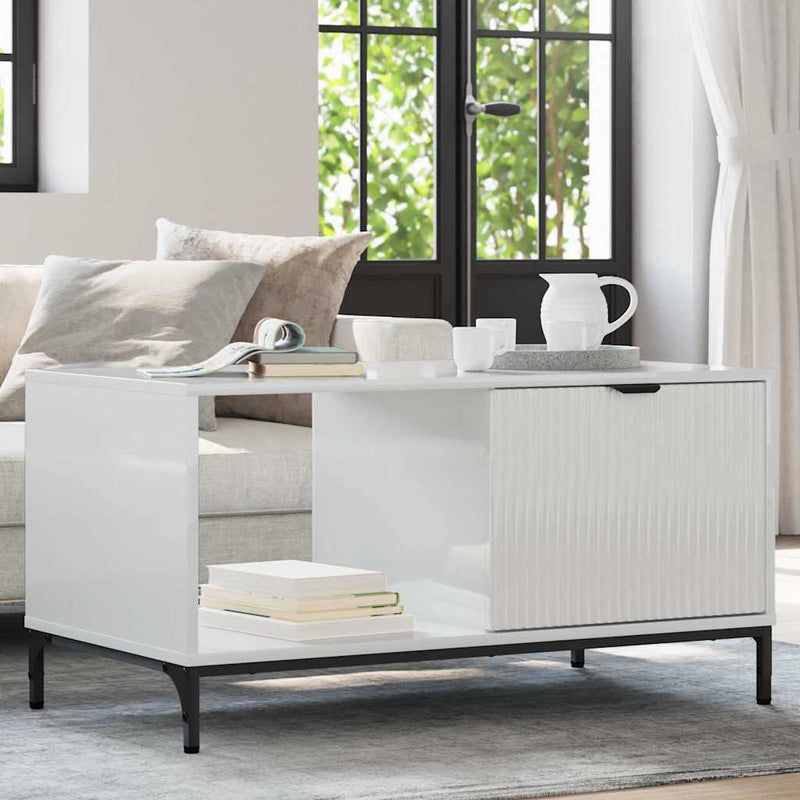 Masă de cafea Alb lucios 90 x 49 x 46 cm Lemn prelucrat