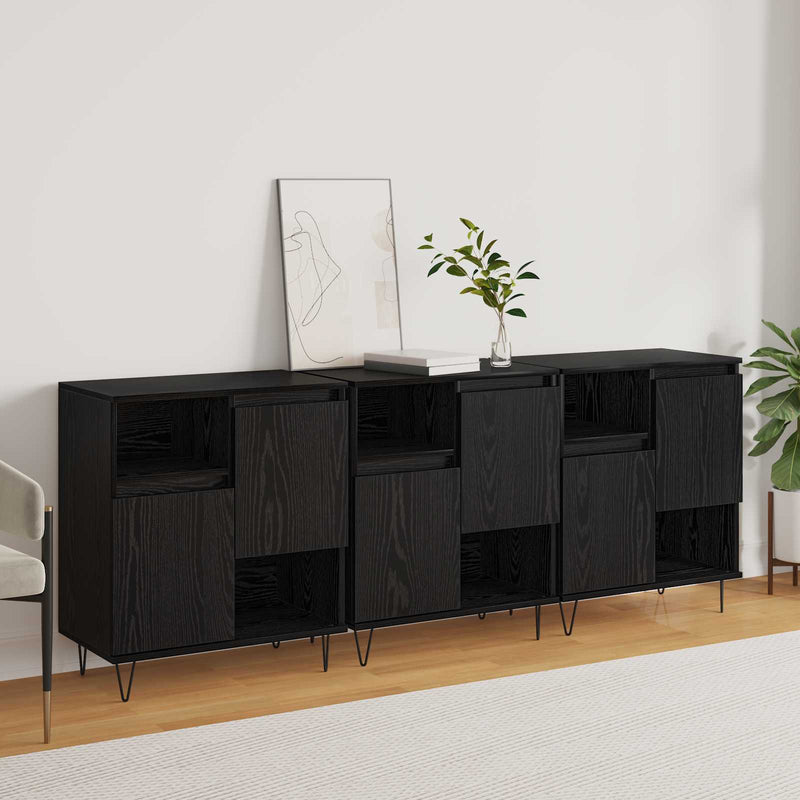Bufet 3 buc. Stejar Negru 60 x 35 x 70 cm