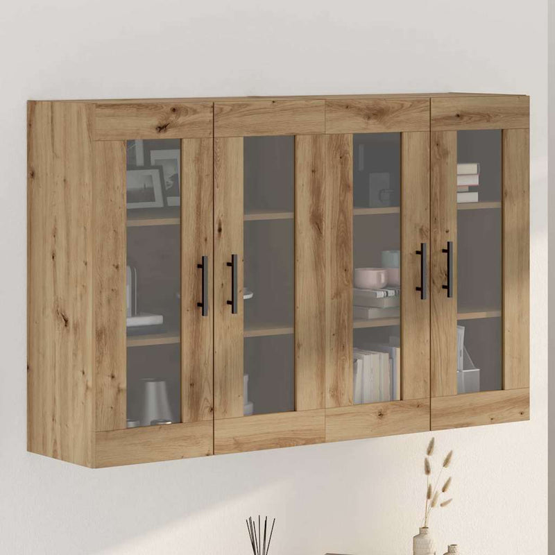 Mobilier cu Montaj pe Perete 2 buc. Stejar Artisan și Negru