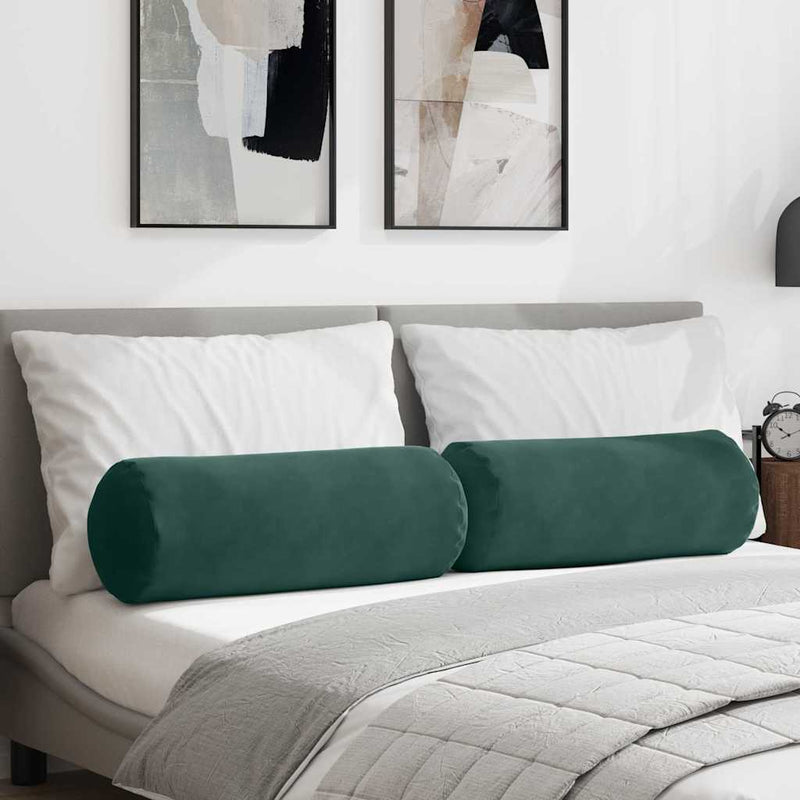Perne Bolster 2 pcs Verde închis Ø 25 x 70 cm