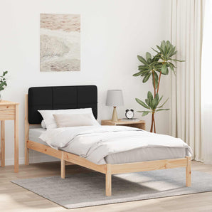 Cadru de pat cu tăblie tapițată cu headboard Negru 90 x 200 cm