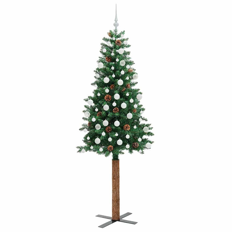 Brad de Crăciun subțire Verde 210 cm PVC și lemn de PIN masiv