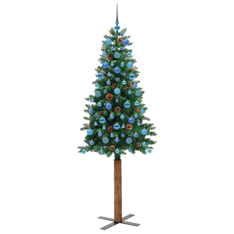 Brad de Crăciun subțire Verde 210 cm PVC și lemn de PIN masiv