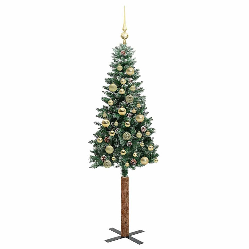 Brad de Crăciun subțire Verde 150 cm PVC și lemn de PIN masiv
