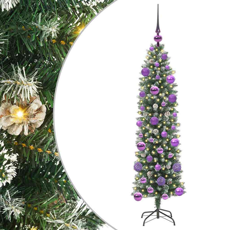 Copac Artificial Slăb de Crăciun Verde și alb 120 cm