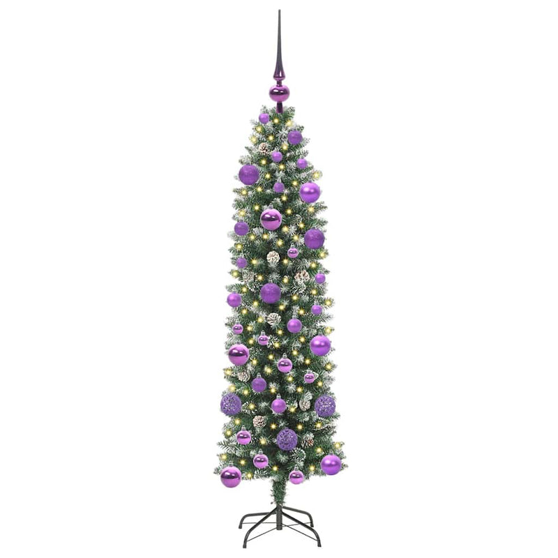 Copac Artificial Slăb de Crăciun Verde și alb 120 cm