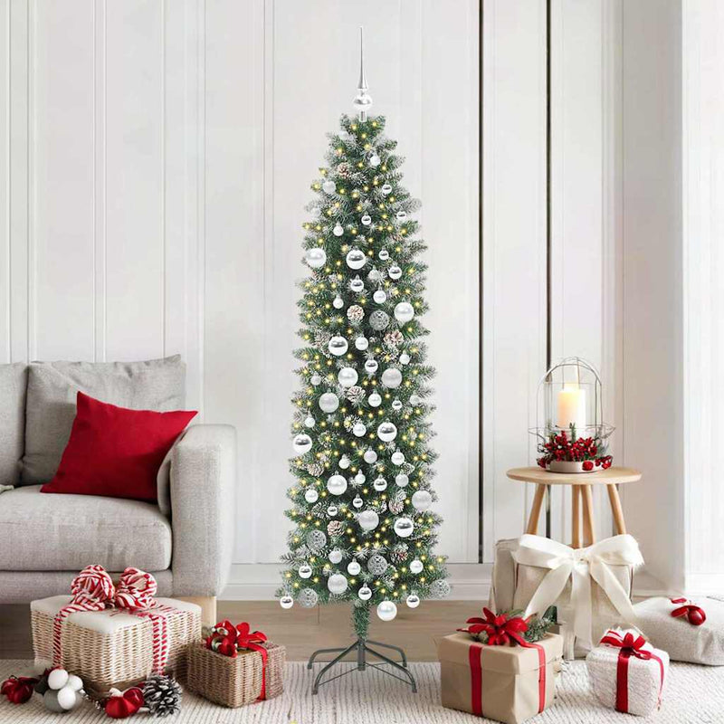 Copac Artificial Slăb de Crăciun Verde și alb 180 cm