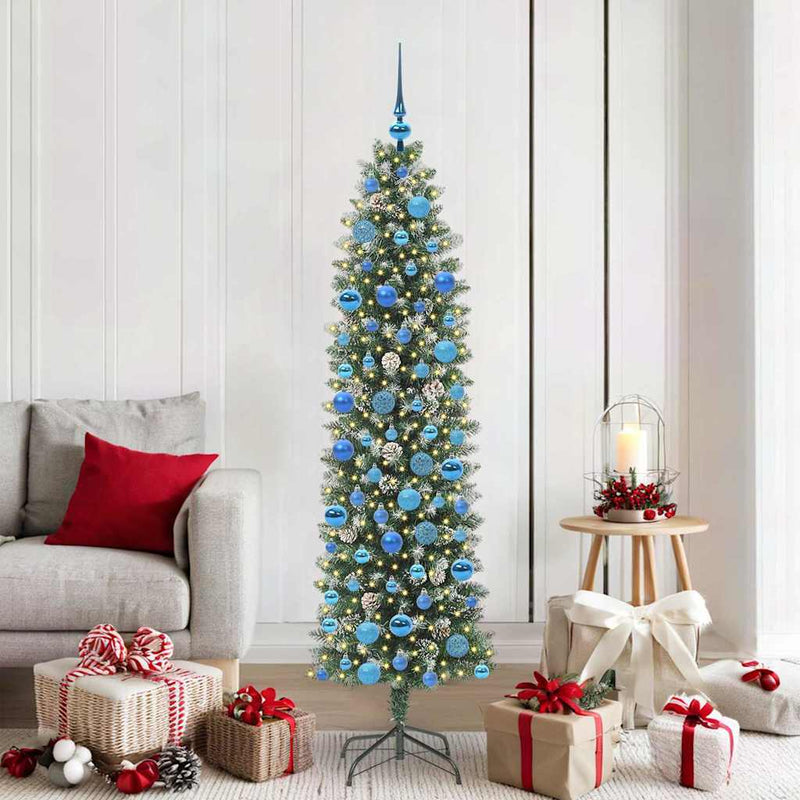 Copac Artificial Slăb de Crăciun Verde și alb 180 cm