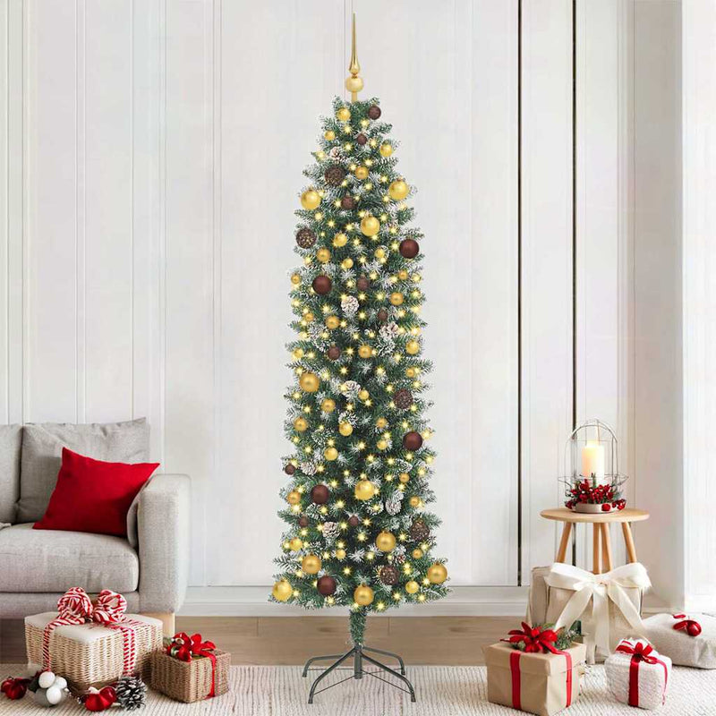 Copac Artificial Slăb de Crăciun Verde și alb 210 cm