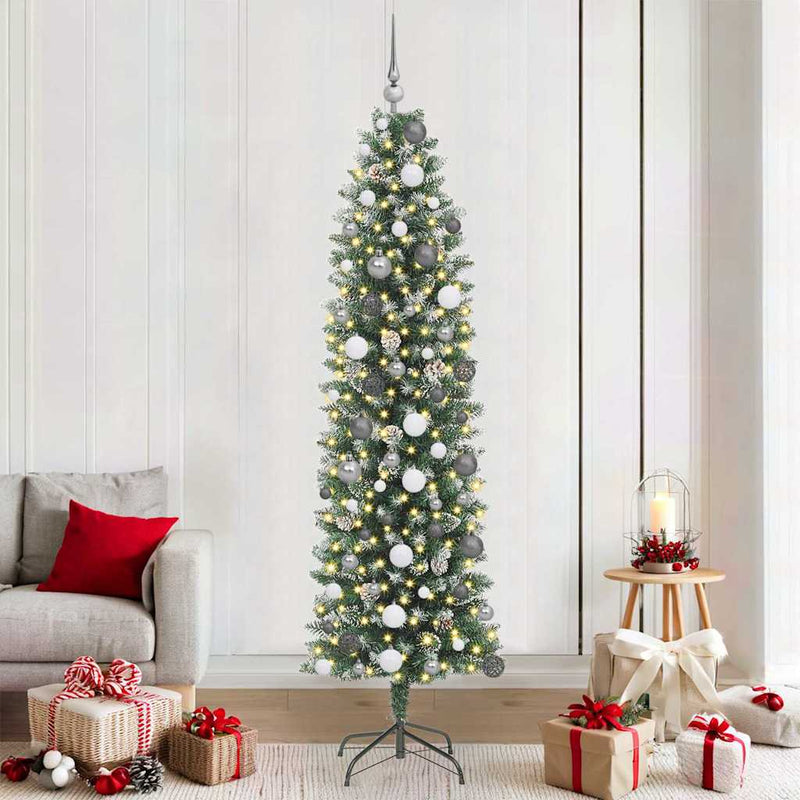 Copac Artificial Slăb de Crăciun Verde și alb 210 cm