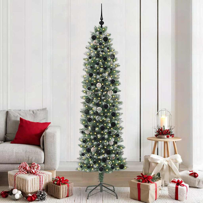 Copac Artificial Slăb de Crăciun Verde și alb 210 cm