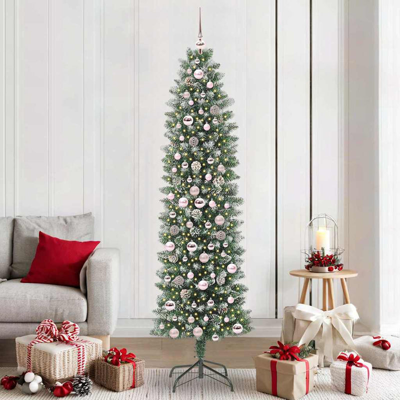 Copac Artificial Slăb de Crăciun Verde și alb 210 cm