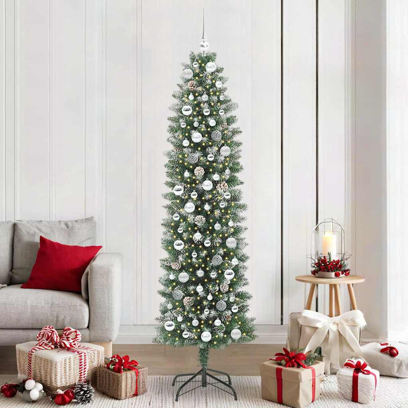 Copac Artificial Slăb de Crăciun Verde și alb 210 cm