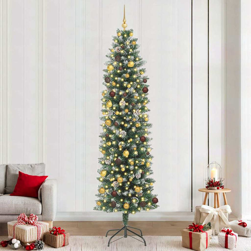 Copac Artificial Slăb de Crăciun Verde și alb 240 cm