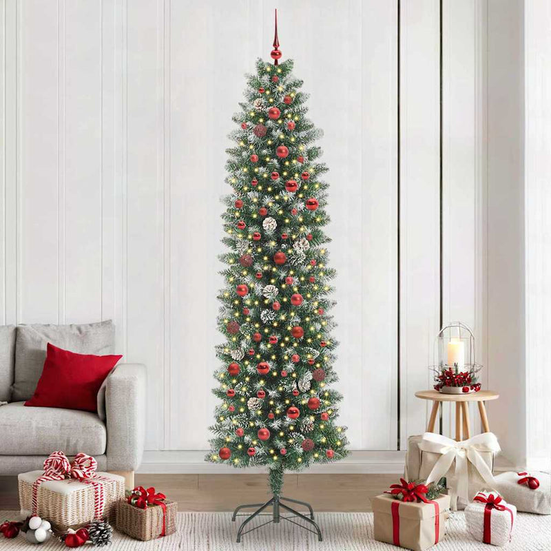 Copac Artificial Slăb de Crăciun Verde și alb 240 cm