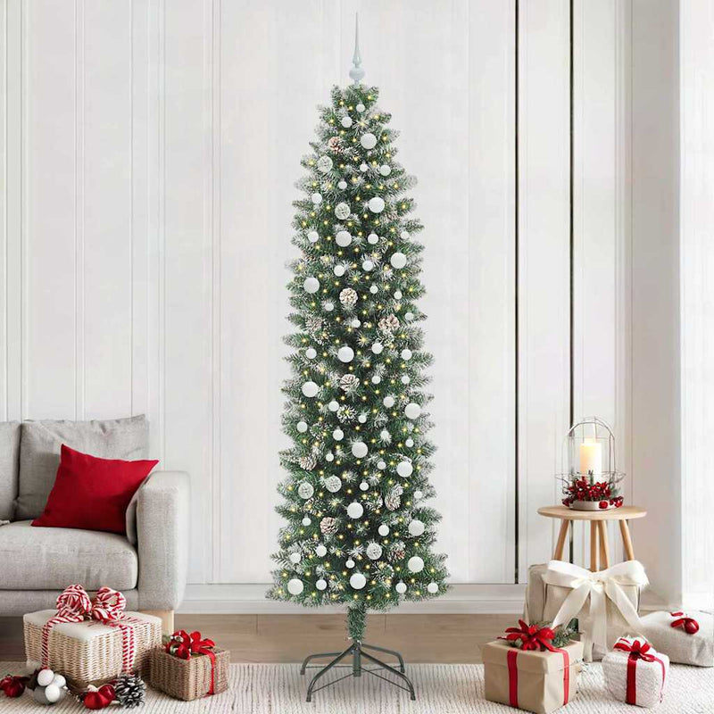 Copac Artificial Slăb de Crăciun Verde și alb 240 cm