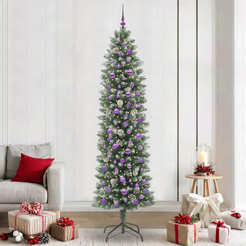 Copac Artificial Slăb de Crăciun Verde și alb 240 cm