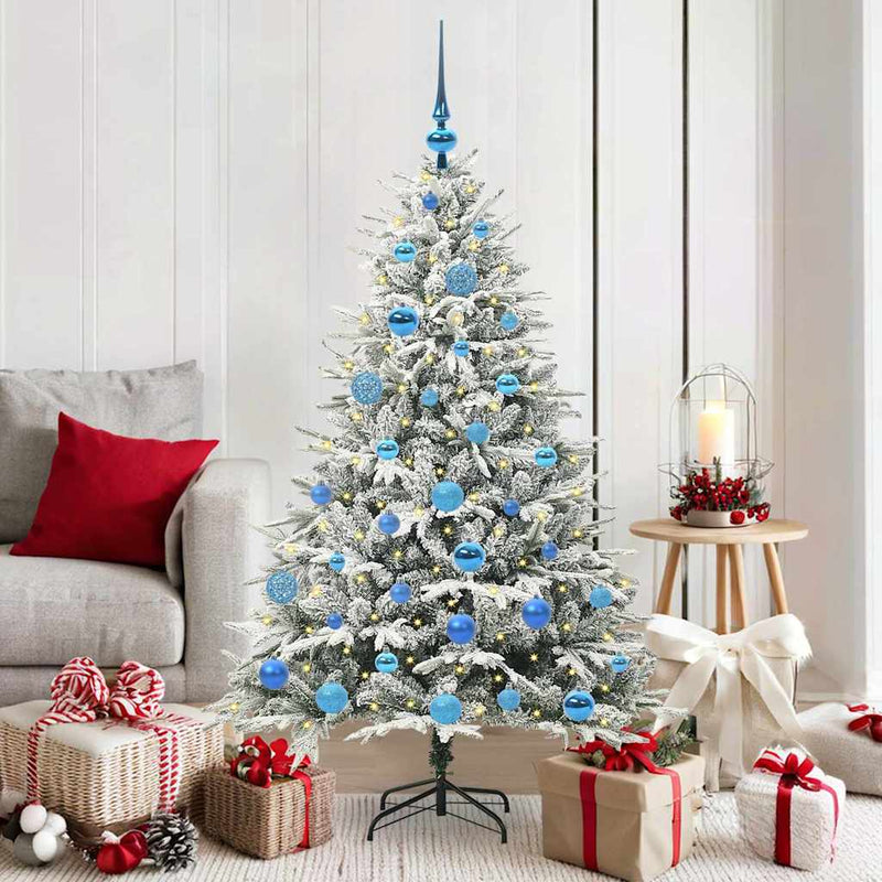 Brad de Crăciun artificial pre-iluminat cu set de bile Verde