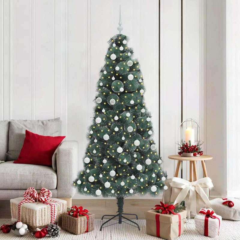 Brad Christmas artificial pre-iluminat cu set de globuri Verde