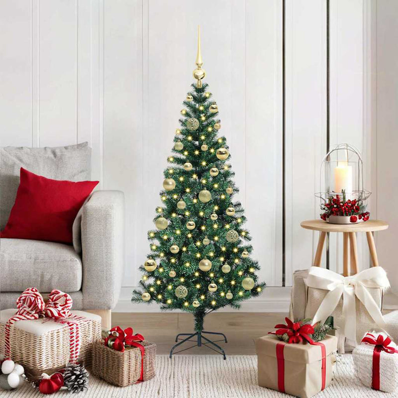 Pom de Crăciun artificial pre-iluminat cu 150 LED Verde 120 cm