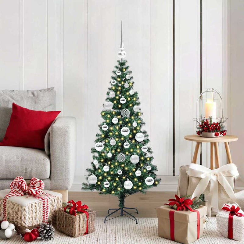 Pom de Crăciun artificial pre-iluminat cu 150 LED Verde 120 cm