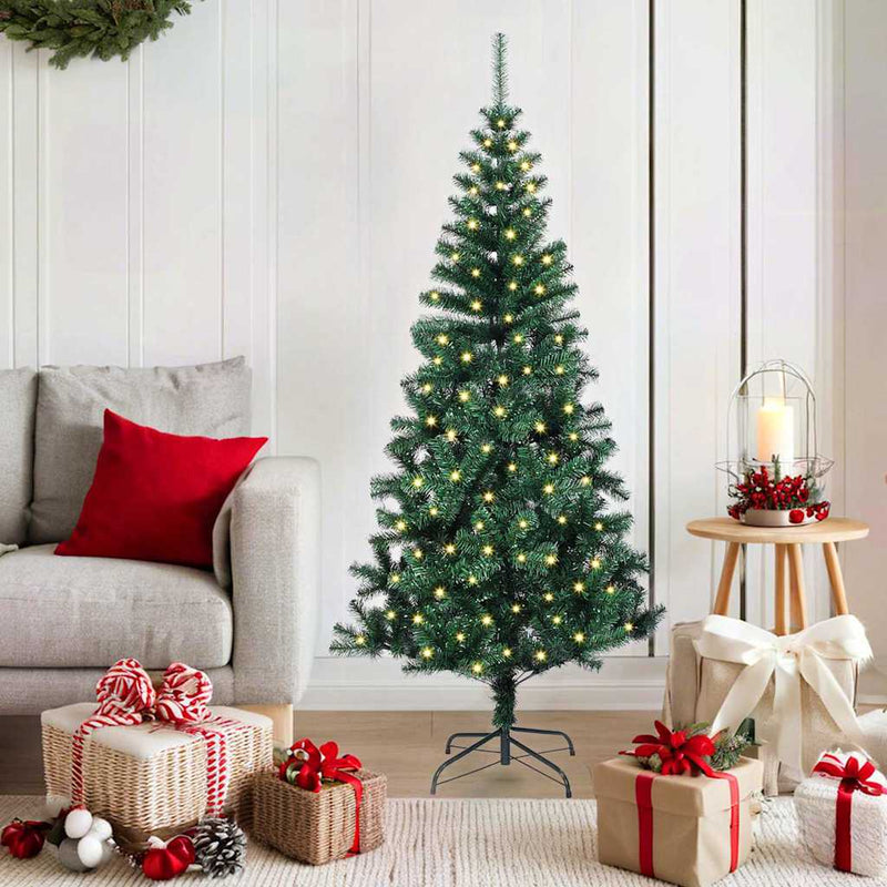 Pom de Crăciun artificial pre-iluminat cu 150 LED Verde 150 cm