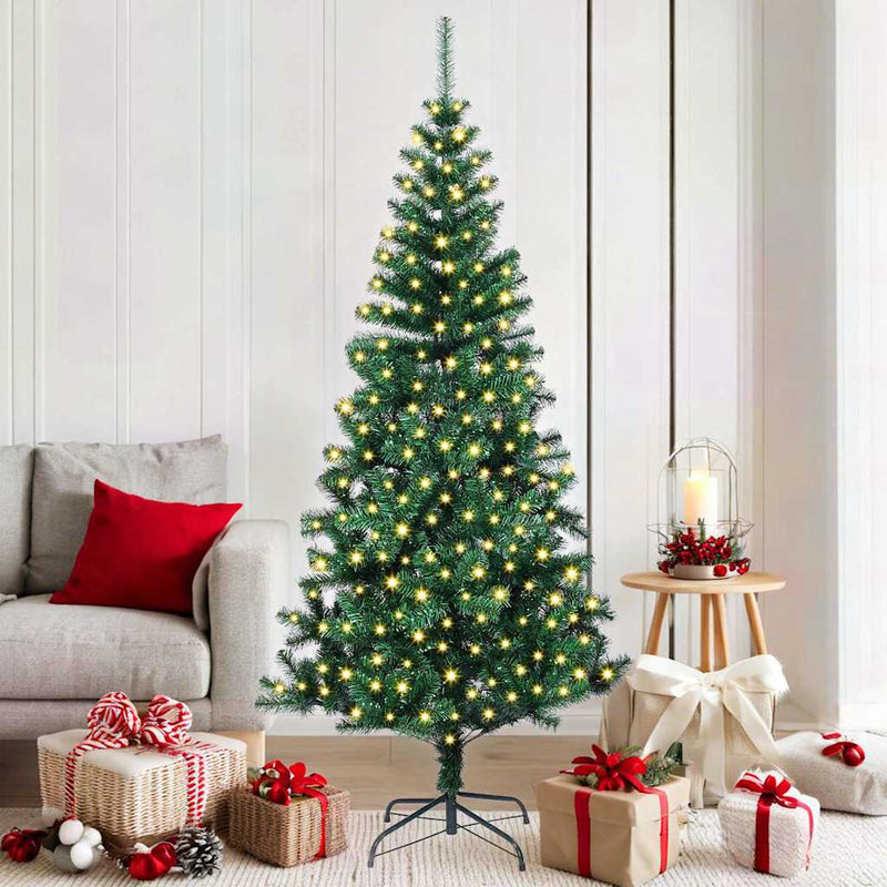 Pom de Crăciun artificial pre-iluminat cu 300 LED Verde 180 cm