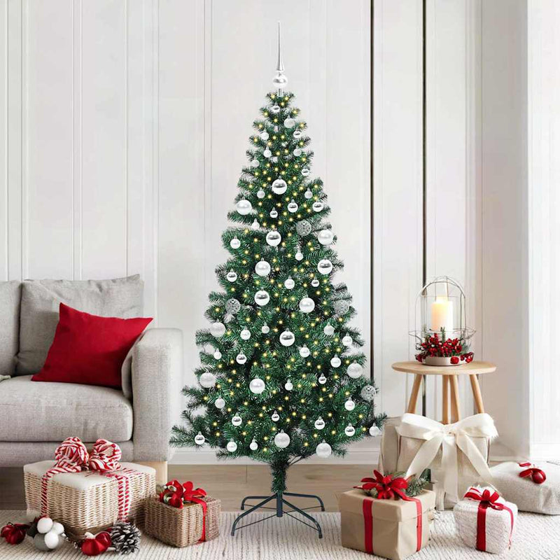 Pom de Crăciun artificial pre-iluminat cu 300 LED Verde 180 cm