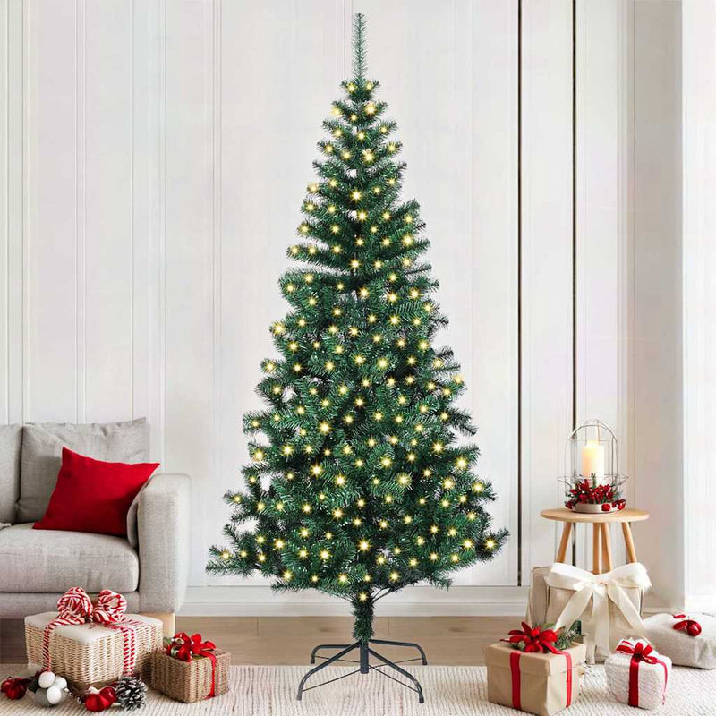Pom de Crăciun artificial pre-iluminat cu 300 LED Verde 210 cm