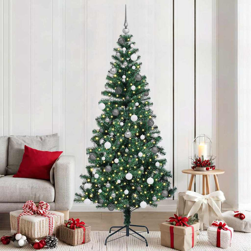 Pom de Crăciun artificial pre-iluminat cu 300 LED Verde 210 cm